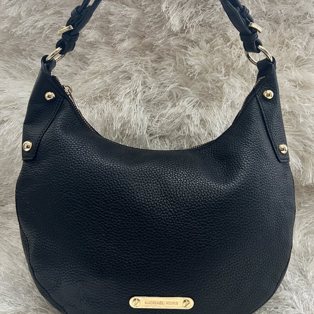 Michael Kors Black Pebble Leather Hobo Style Handbag